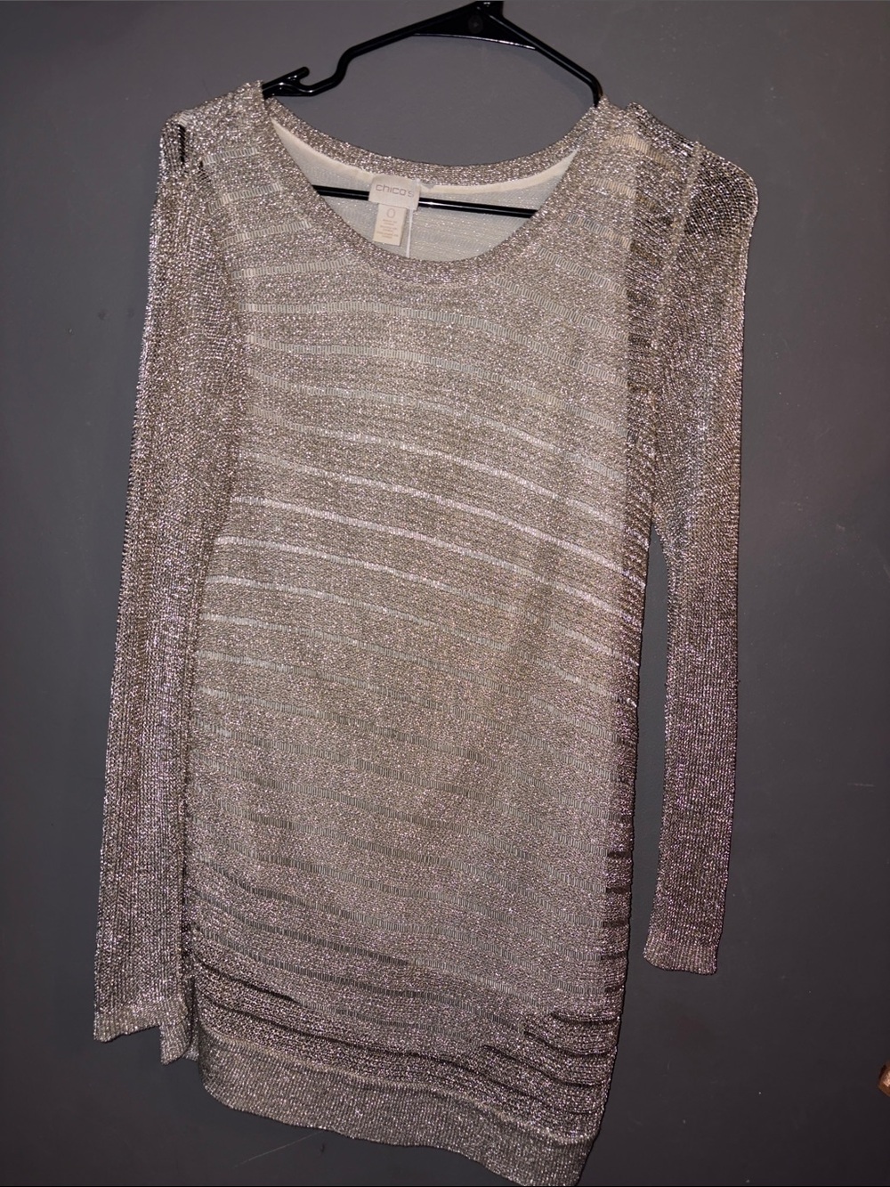 Chico's Silver Metallic Long-Sleeve Knit Top